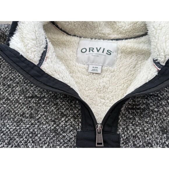Orvis Men's Brighton 1/4 Zip Sherpa Lined Pullover Sweater Black/White, Size XL - Picture 3 of 5